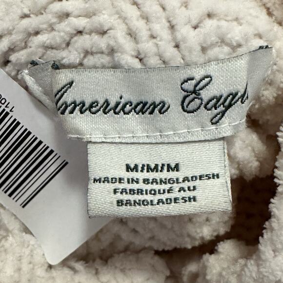 American Eagle Sweater Medium Cream Mock Neck Thick Ribbed Chunky Ribbed Knit - Picture 3 of 5